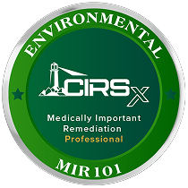 Green and silver badge labeled "Environmental MIR101 CIRSx Remediation Professional.